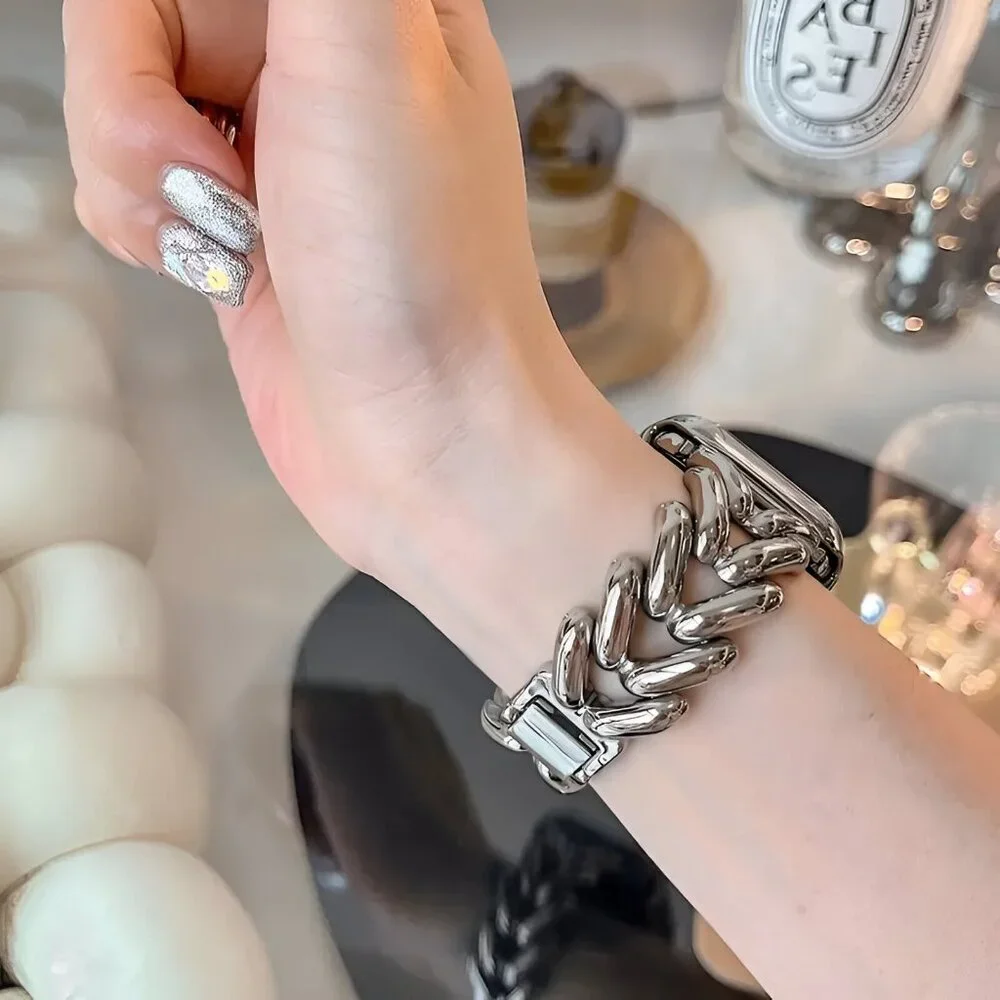 Apple Watch Band Adjustable Stylish Strap Silver Stainless Watch Band - Silver - Picture 5 of 9